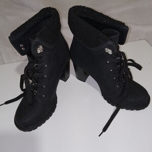 Torrid Lace Up Biker Boots High Heel Moto Military Ox  Black Size 9W Steampunk